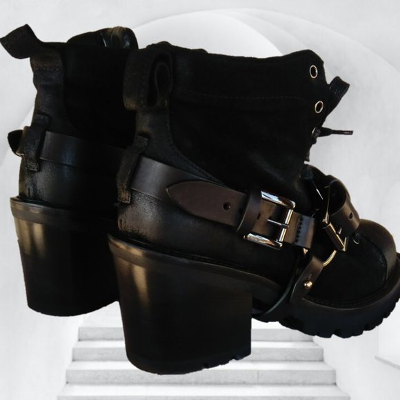 STEVEN by STEVE MADDEN 7 BLACK LEATHER BOOTS HARNESS STRAPS goth witch womens - Picture 9 of 16
